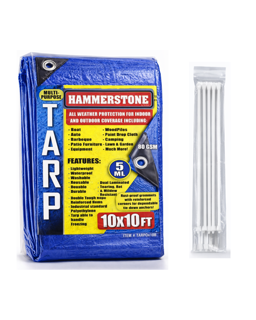 Hammerstone Blue poly tarp, 10x10 ft, 80 GSM, sold by the case
