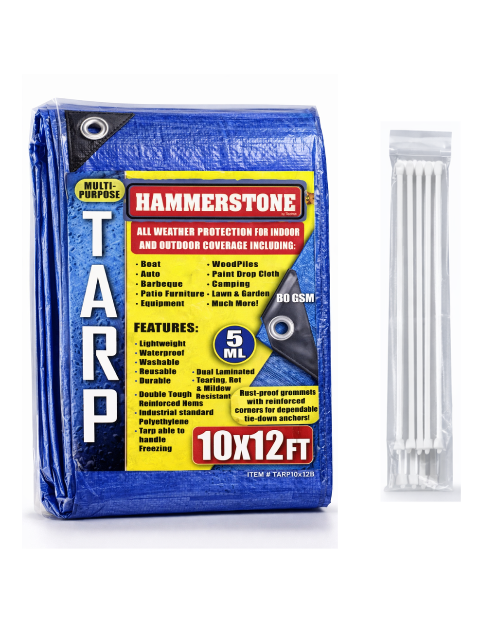 Hammerstone Blue poly tarp, 10x12 ft, 80 GSM, sold by the case