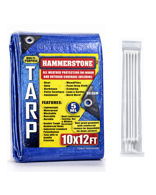 Hammerstone Blue poly tarp, 10x12 ft, 80 GSM, sold by the case