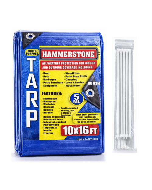 Hammerstone Blue poly tarp, 10x16 ft, 80 GSM, sold by the case