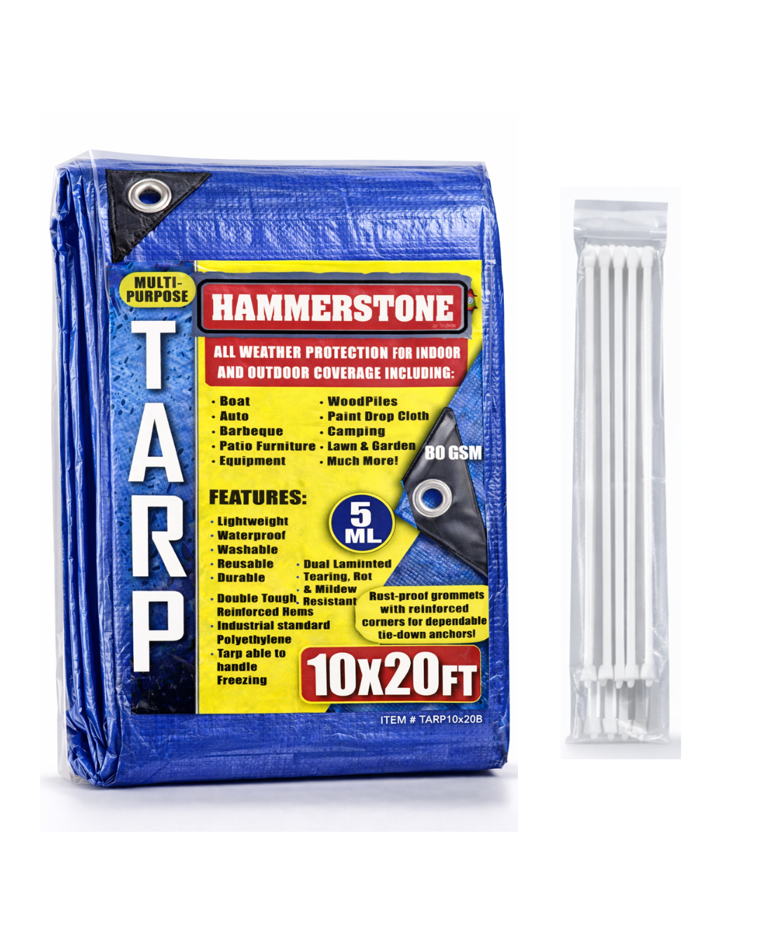 Hammerstone Blue poly tarp, 10x20 ft, 80 GSM, sold by the case