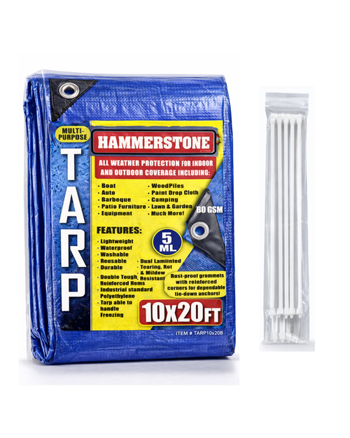 Hammerstone Blue poly tarp, 10x20 ft, 80 GSM, sold by the case
