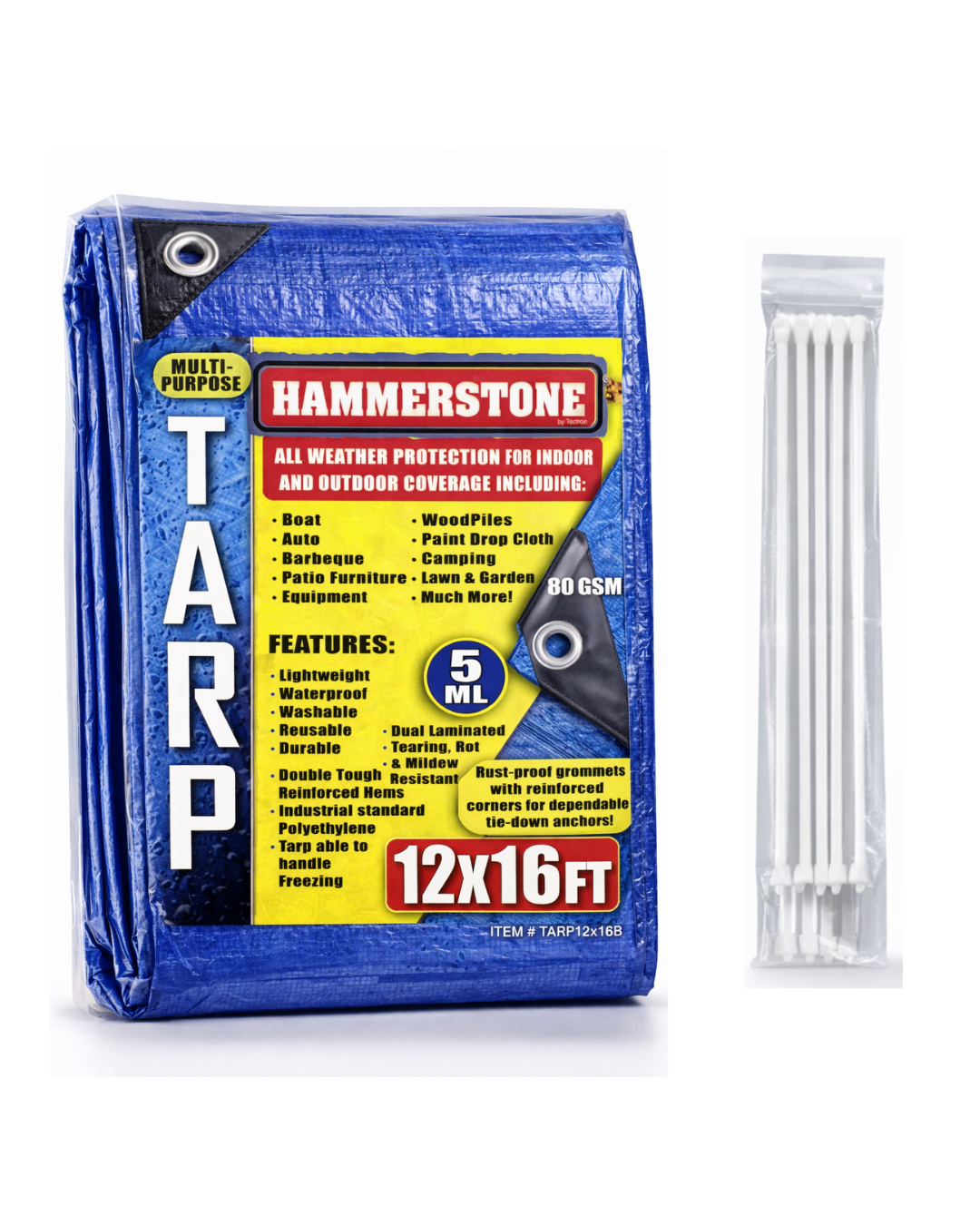 Hammerstone Blue poly tarp, 12x16 ft, 80 GSM, sold by the case