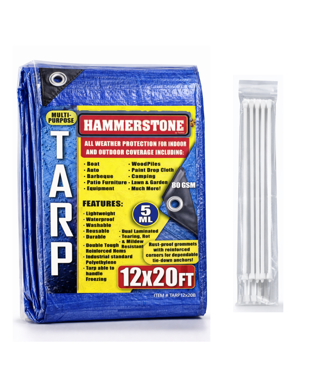 Hammerstone Blue poly tarp, 12x20 ft, 80 GSM, sold by the case