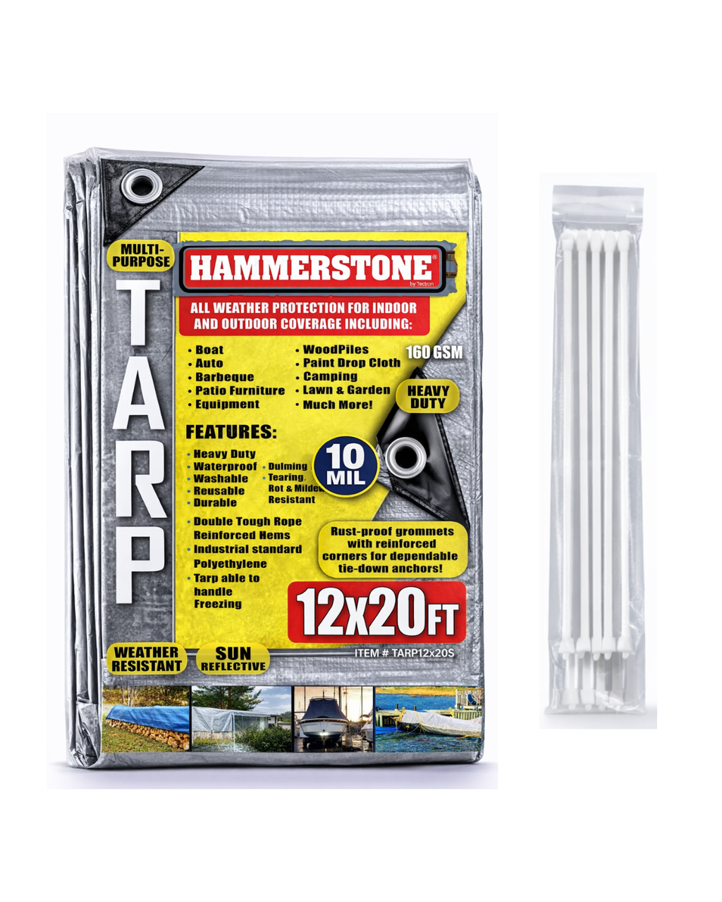 Hammerstone Silver heavy-duty poly tarp, 12x20 ft, 160 GSM, sold by the case