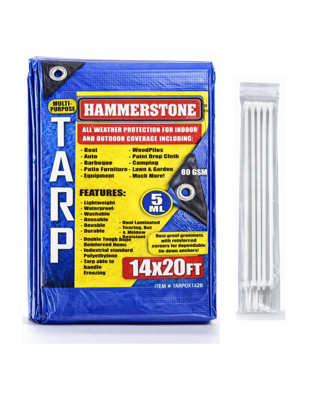 Hammerstone Blue poly tarp, 14x20 ft, 80 GSM, sold by the case