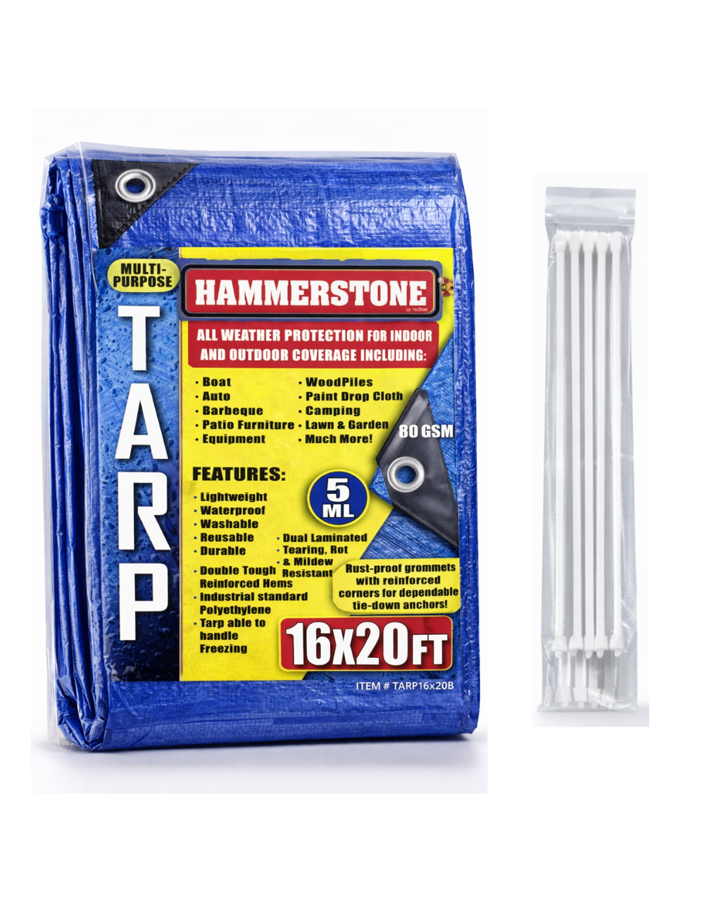Hammerstone Blue poly tarp, 16x20 ft, 80 GSM, sold by the case