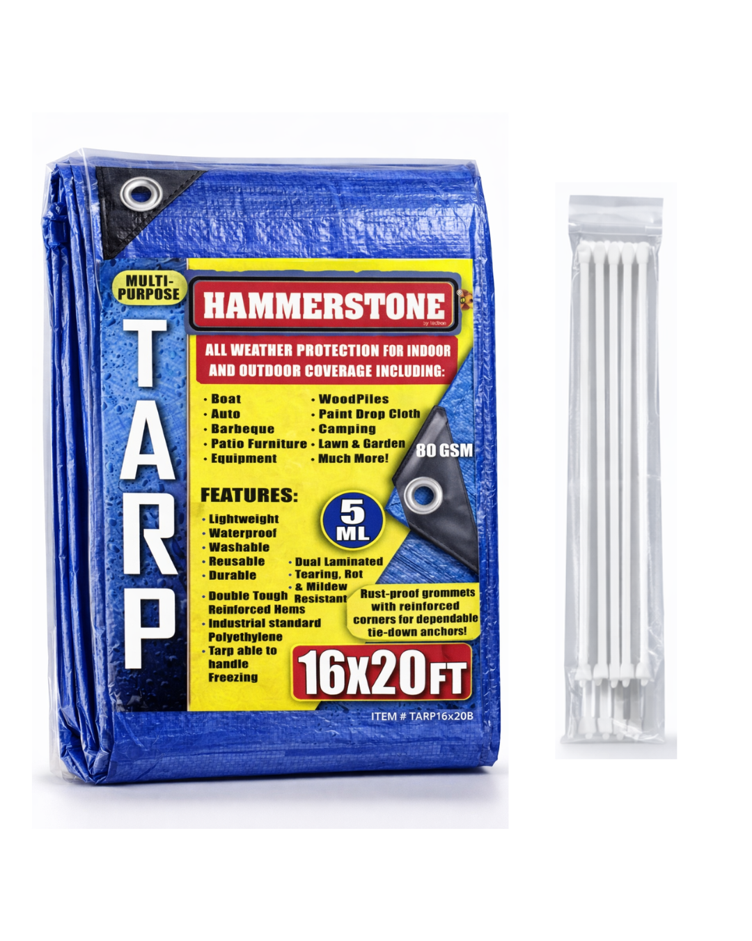 Hammerstone Blue poly tarp, 16x20 ft, 80 GSM, sold by the case