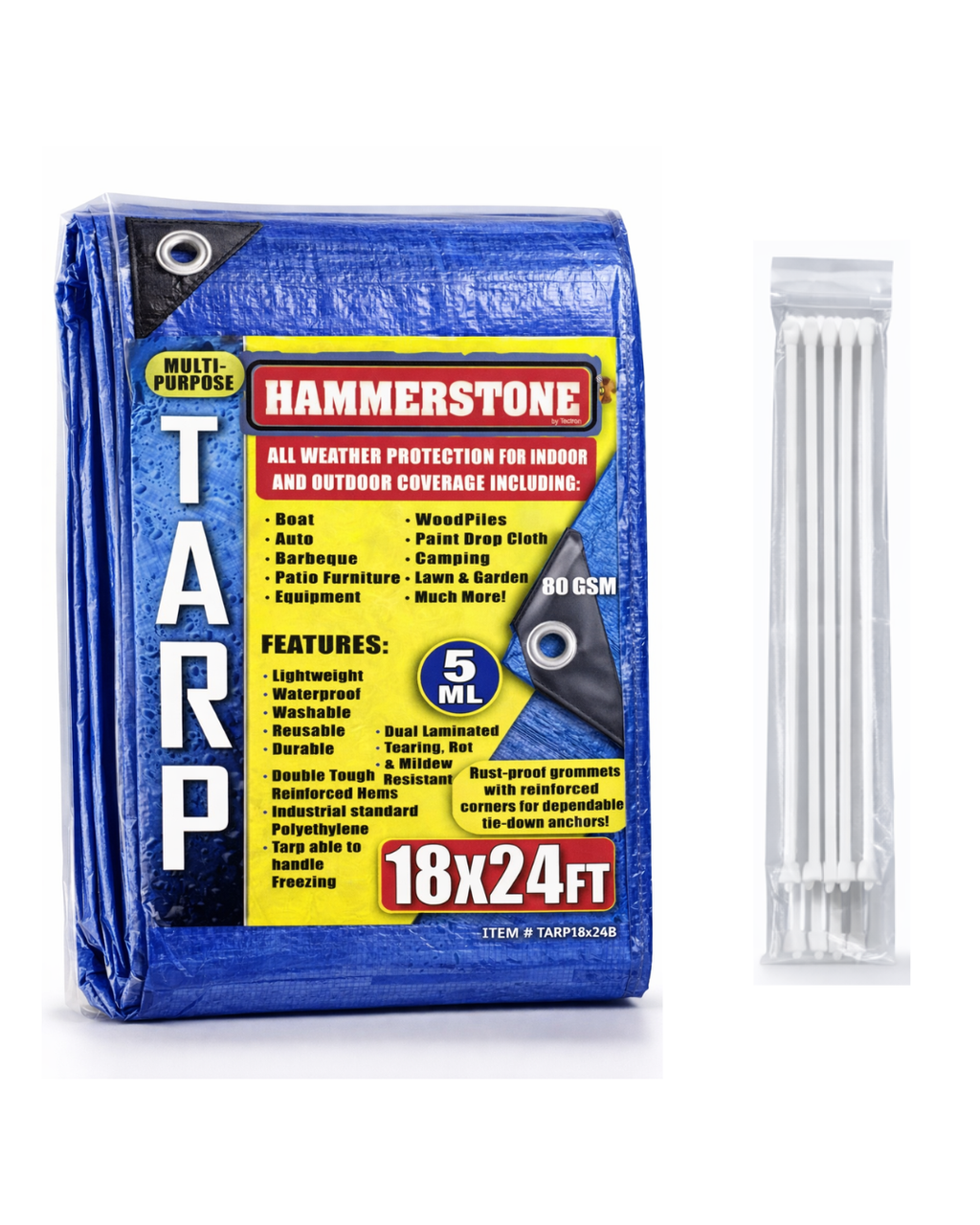 Hammerstone Blue poly tarp, 18x24 ft, 80 GSM, sold by the case