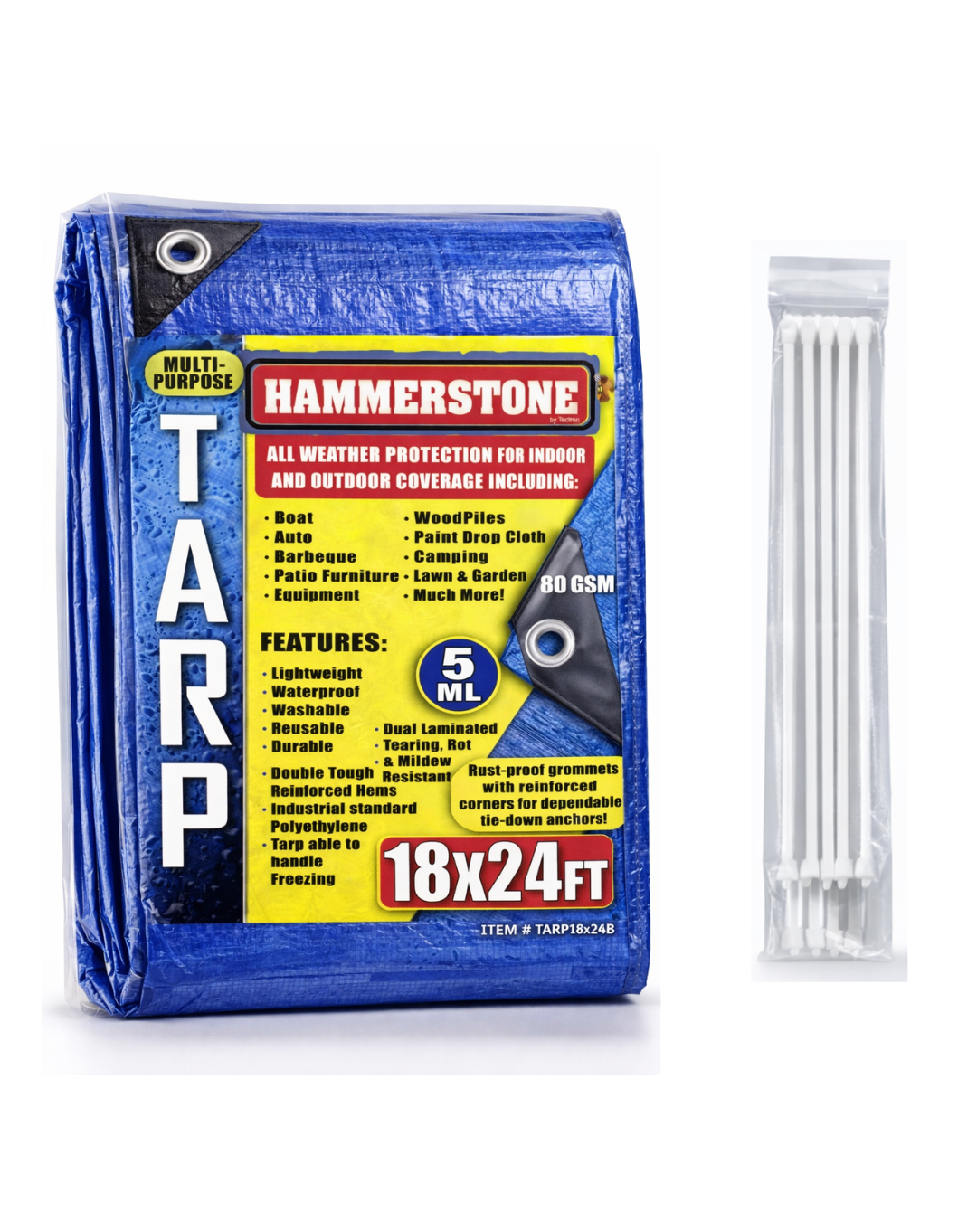Hammerstone Blue poly tarp, 18x24 ft, 80 GSM, sold by the case