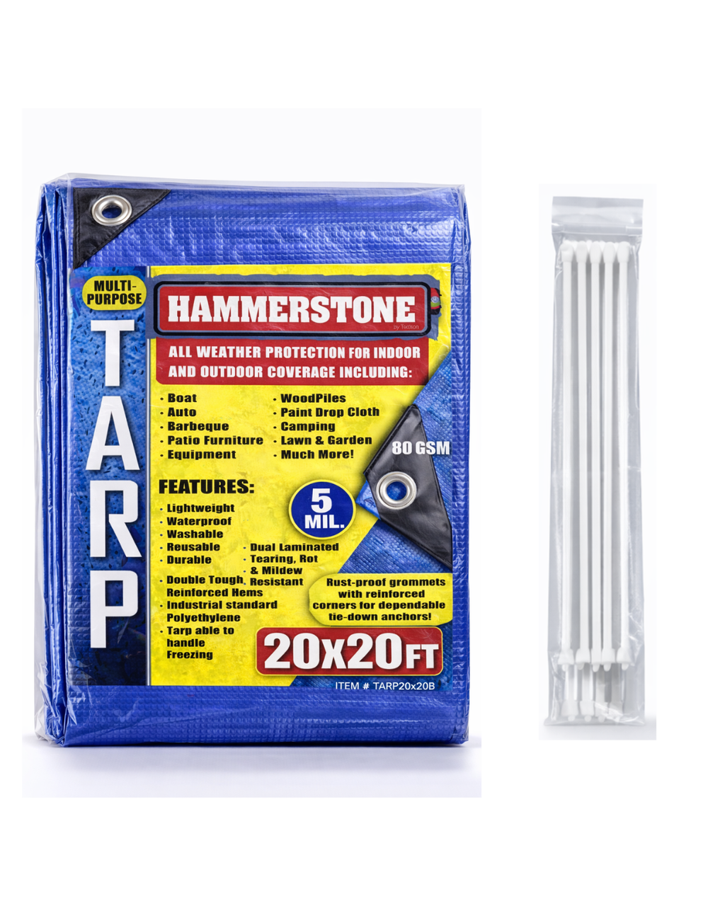 Hammerstone Blue poly tarp, 20x20 ft, 80 GSM, sold by the case