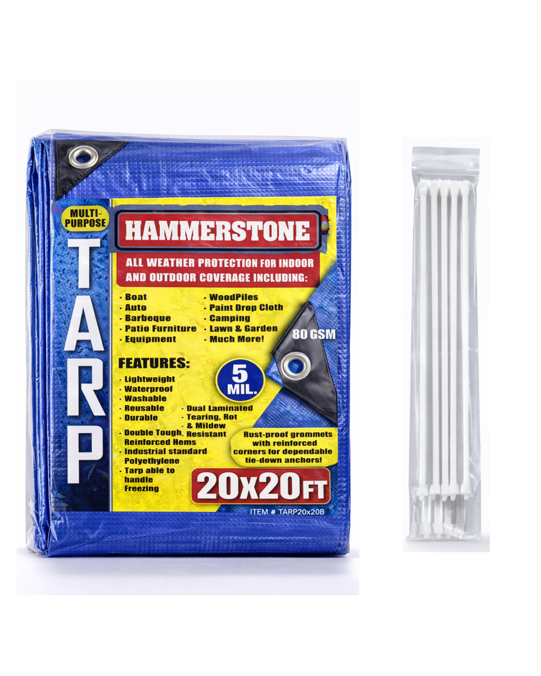 Hammerstone Blue poly tarp, 20x20 ft, 80 GSM, sold by the case