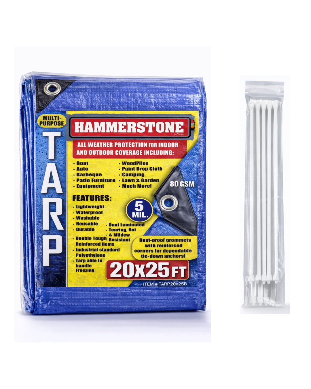 Hammerstone Blue poly tarp, 20x25 ft, 80 GSM, sold by the case