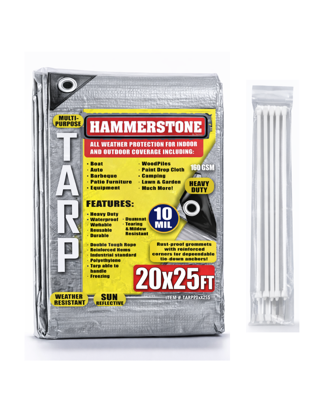 Hammerstone Silver heavy-duty poly tarp, 20x25 ft, 160 GSM, sold by the case
