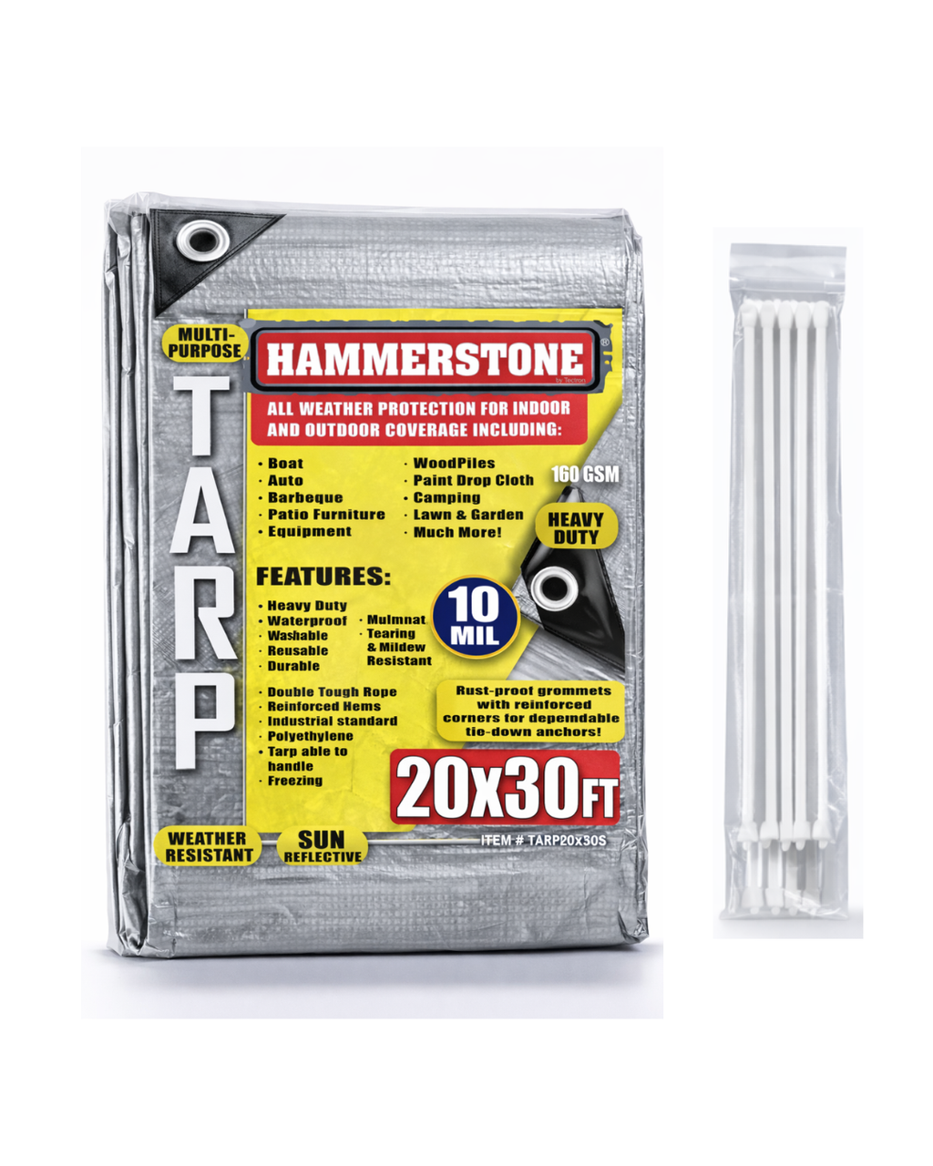 Hammerstone Silver heavy-duty poly tarp, 20x30 ft, 160 GSM, sold by the case