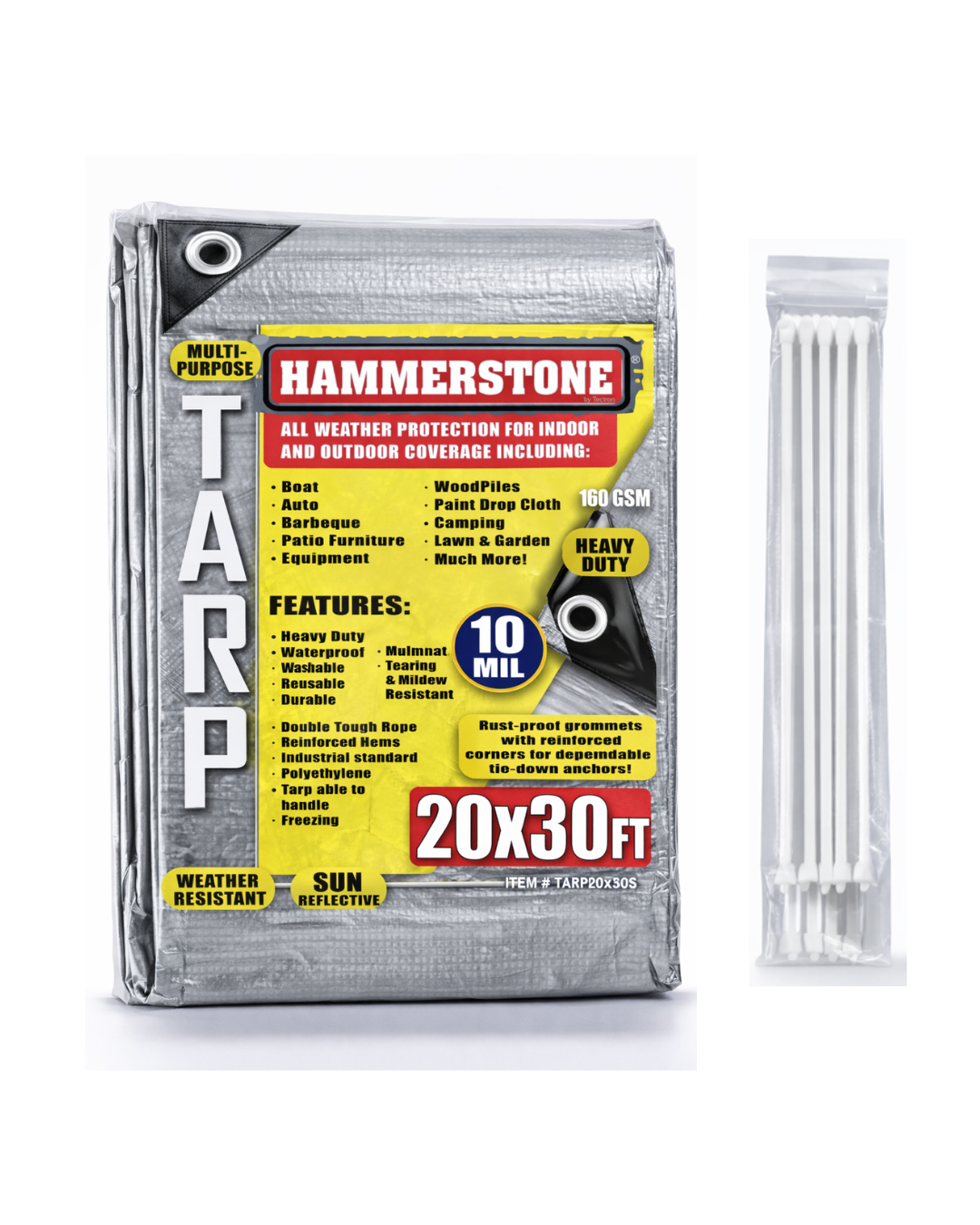 Hammerstone Silver heavy-duty poly tarp, 20x30 ft, 160 GSM, sold by the case