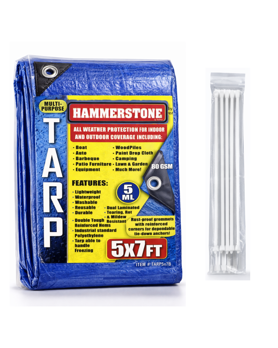 Hammerstone Blue poly tarp, 5x7 ft, 80 GSM, sold by the case