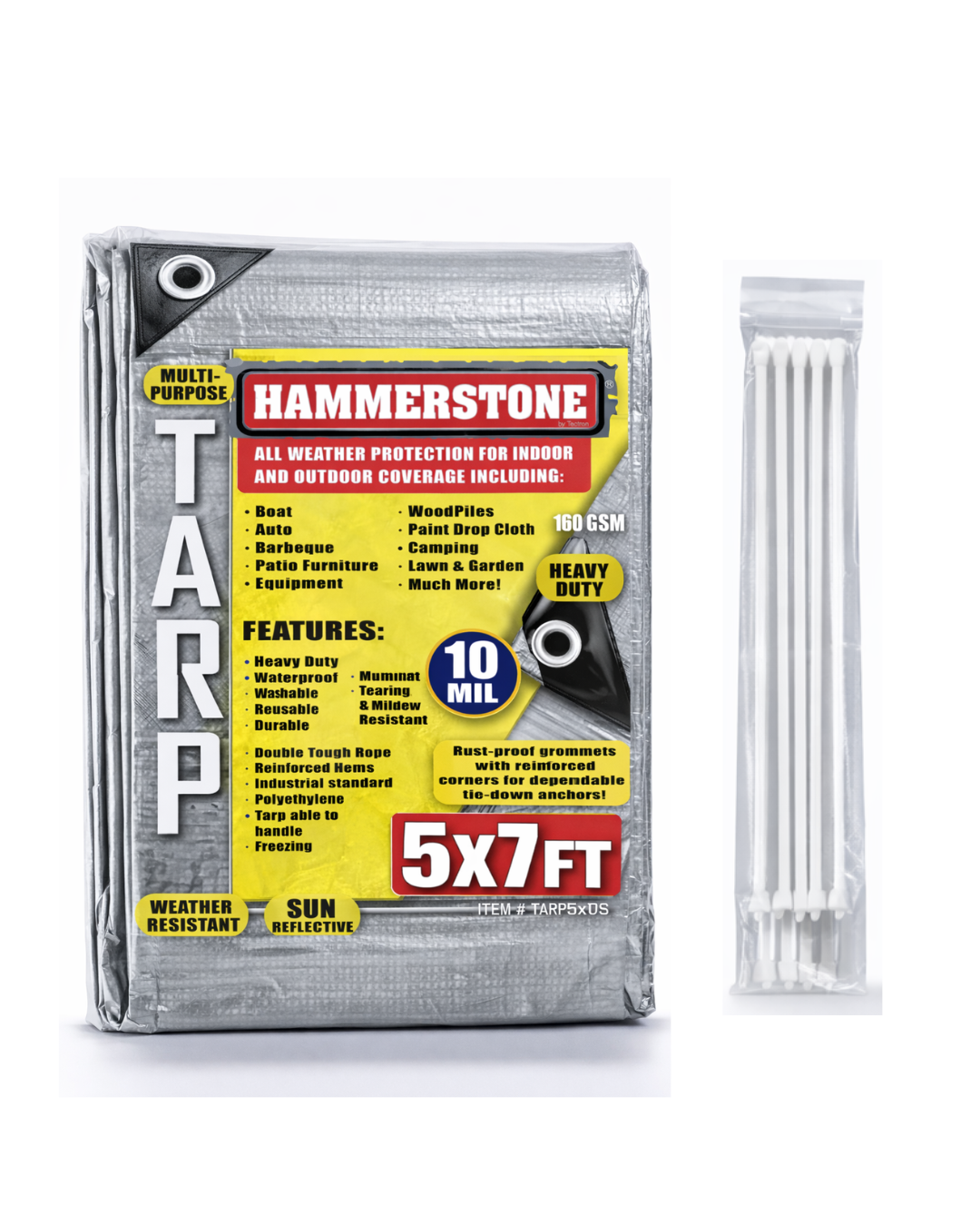 Hammerstone Silver heavy-duty poly tarp, 5x7 ft, 160 GSM, sold by the case