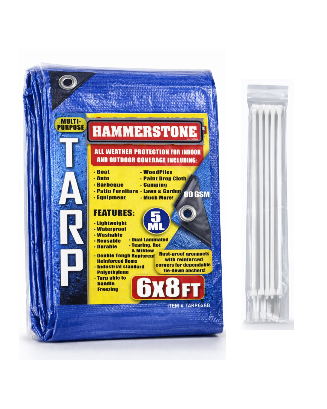 Hammerstone Blue poly tarp, 6x8 ft, 80 GSM, sold by the case