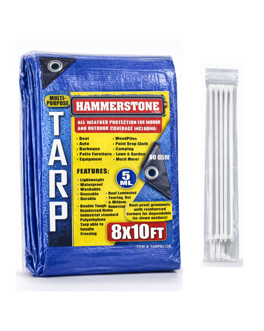 Hammerstone Blue poly tarp, 8x10 ft, 80 GSM, sold by the case