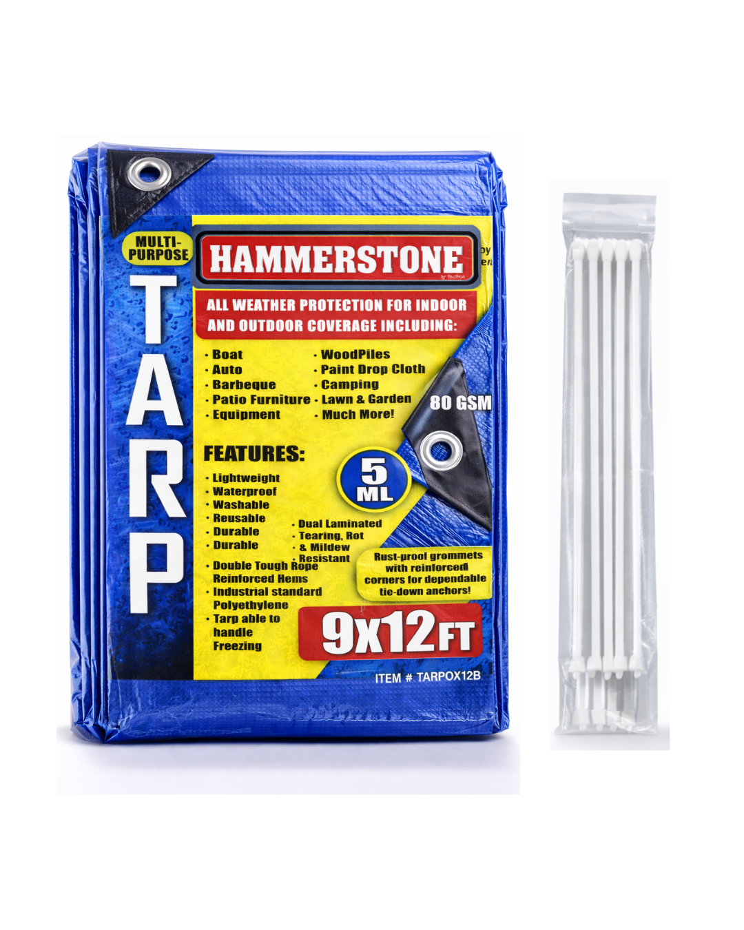 Hammerstone Blue poly tarp, 9x12 ft, 80 GSM, sold by the case