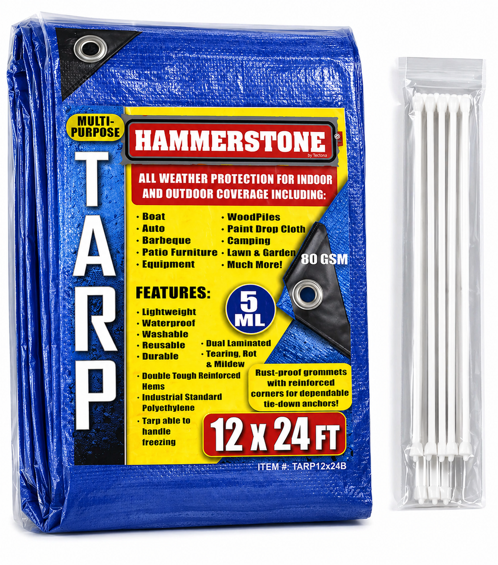 Hammerstone Blue poly tarp, 12x24 ft, 80 GSM, sold by the case