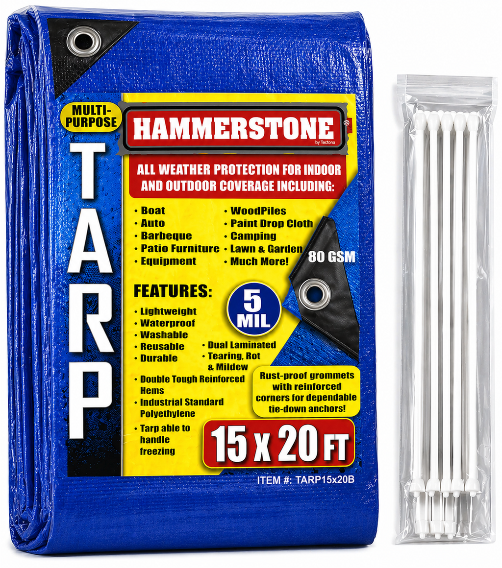Hammerstone Blue poly tarp, 15x20 ft, 80 GSM, sold by the case