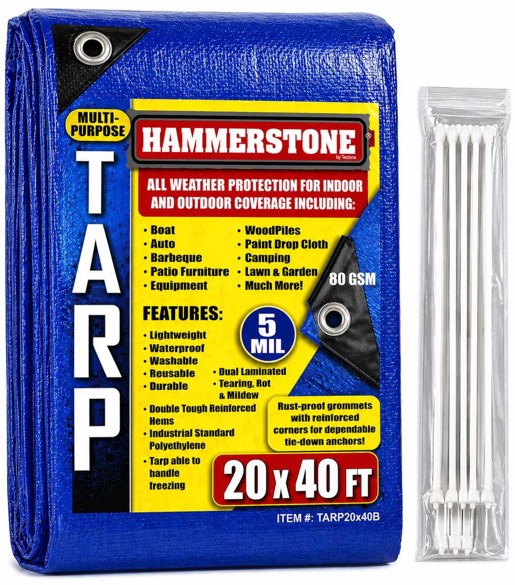 Hammerstone Blue poly tarp, 20x40 ft, 80 GSM, sold by the case