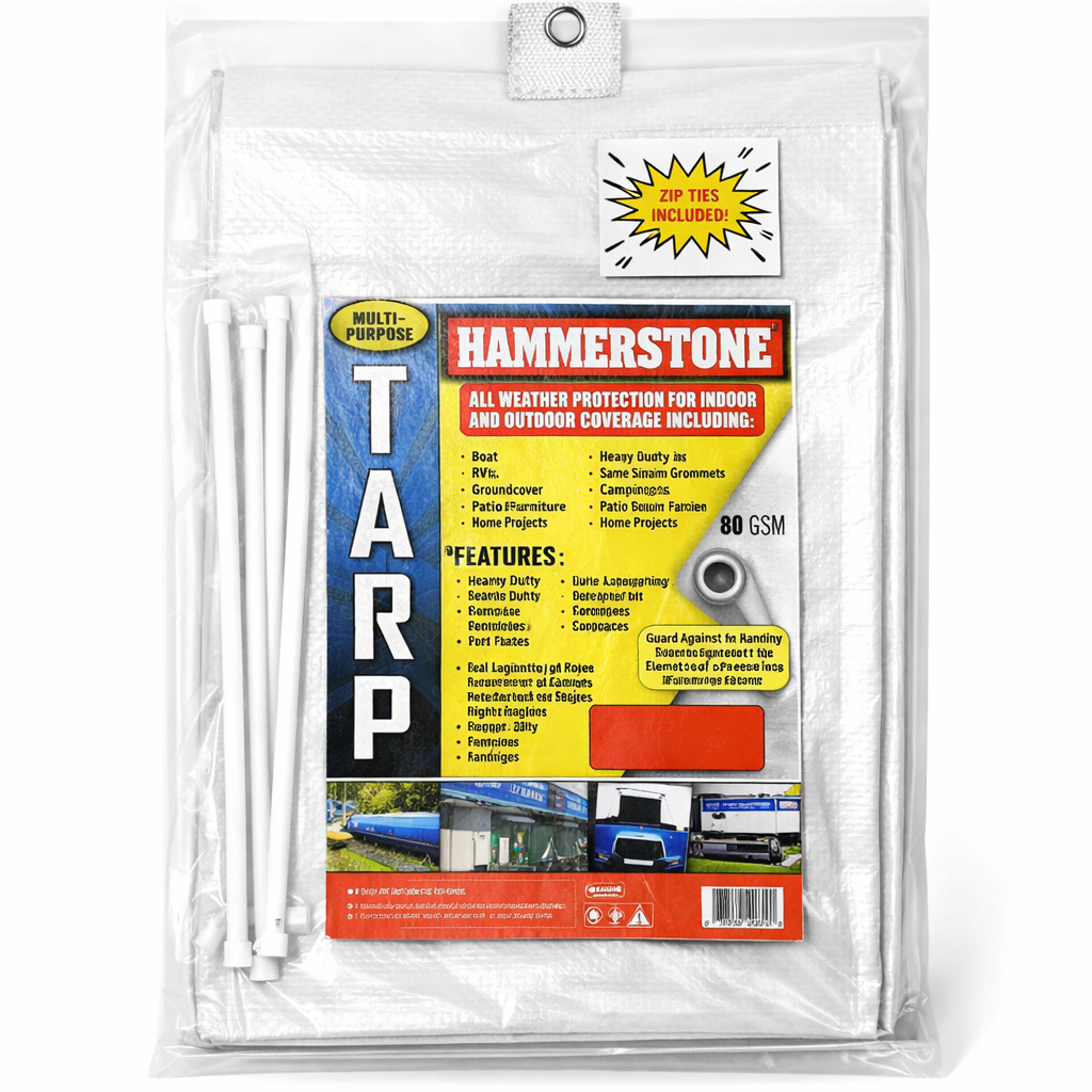 Hammerstone White Heavy Duty Poly Tarp - 8x10 ft (160 GSM), Case of 20