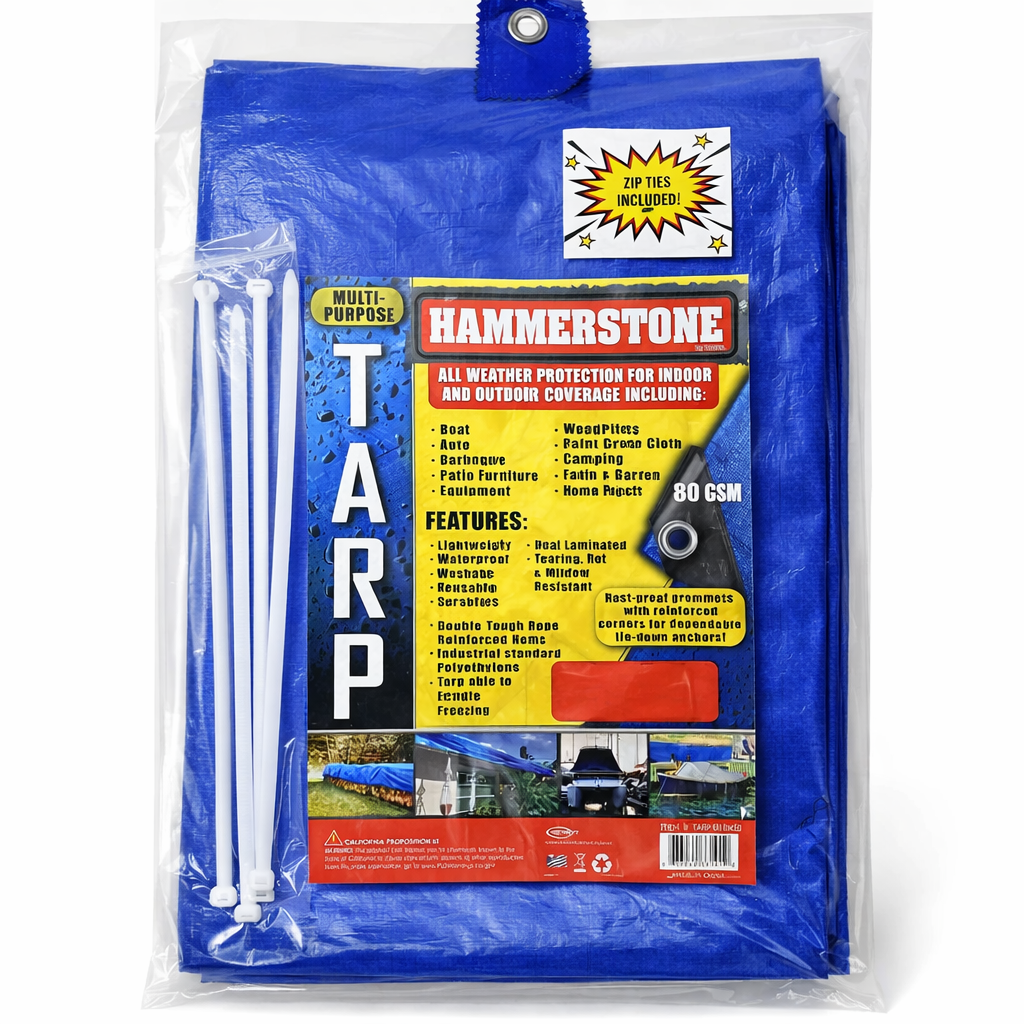Hammerstone Blue Poly Tarp - 10x20 ft (80 GSM), Case of 10